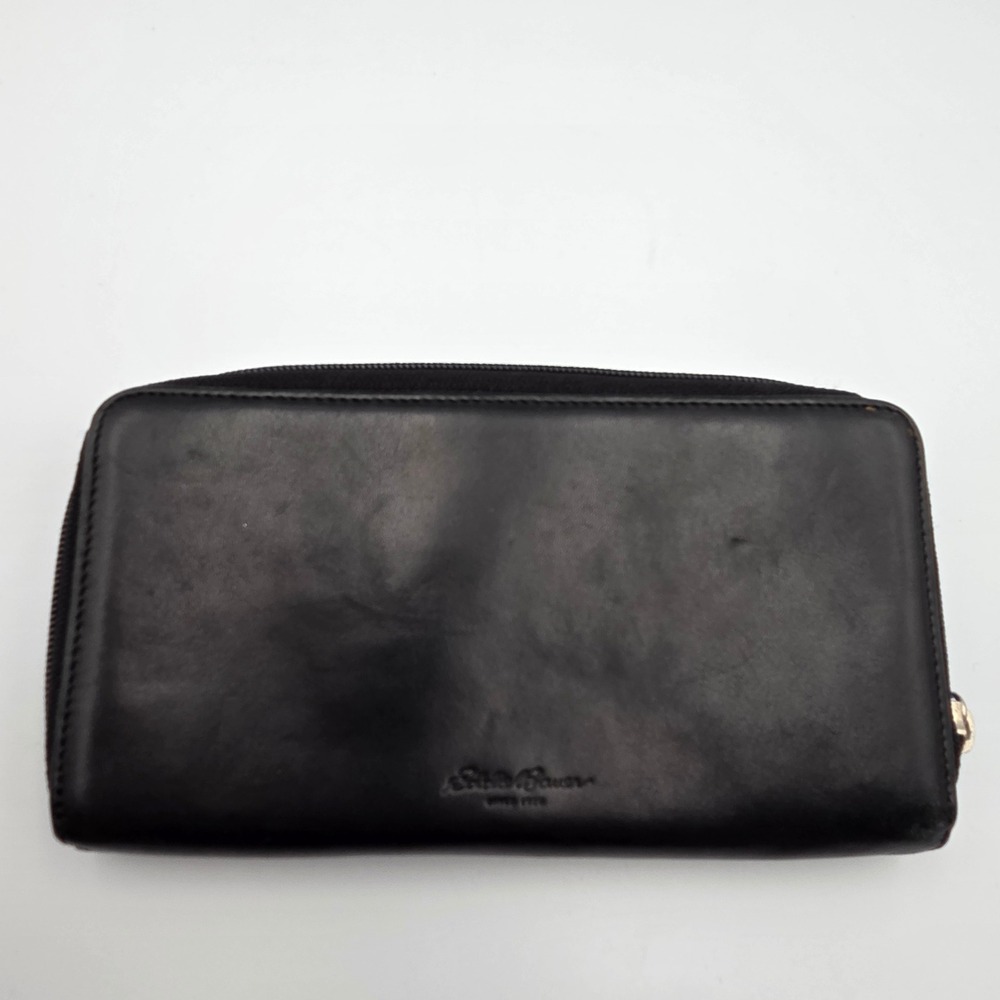 Eddie Bauer Wallet Women OS Black Good Leather Zip Around Whipstitch Bifold